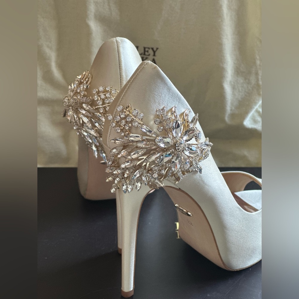 Badgley Mischka Ivory Shoes w/ Crystals size 8.5 style Marcia - Picture 5 of 13